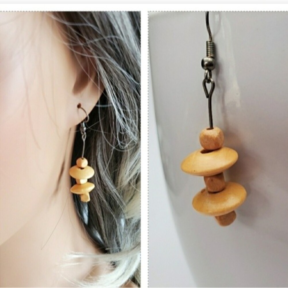 Simulated Wood Dangle halloween Earrings Tribal *